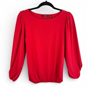 IMAN Womens Red Boat Neck Balloon Long Sleeve Elastic Bubble Hem Blouse XS
